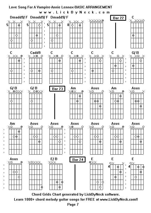 Chord Grids Chart of chord melody fingerstyle guitar song-Love Song For A Vampire-Annie Lennox-BASIC ARRANGEMENT,generated by LickByNeck software.